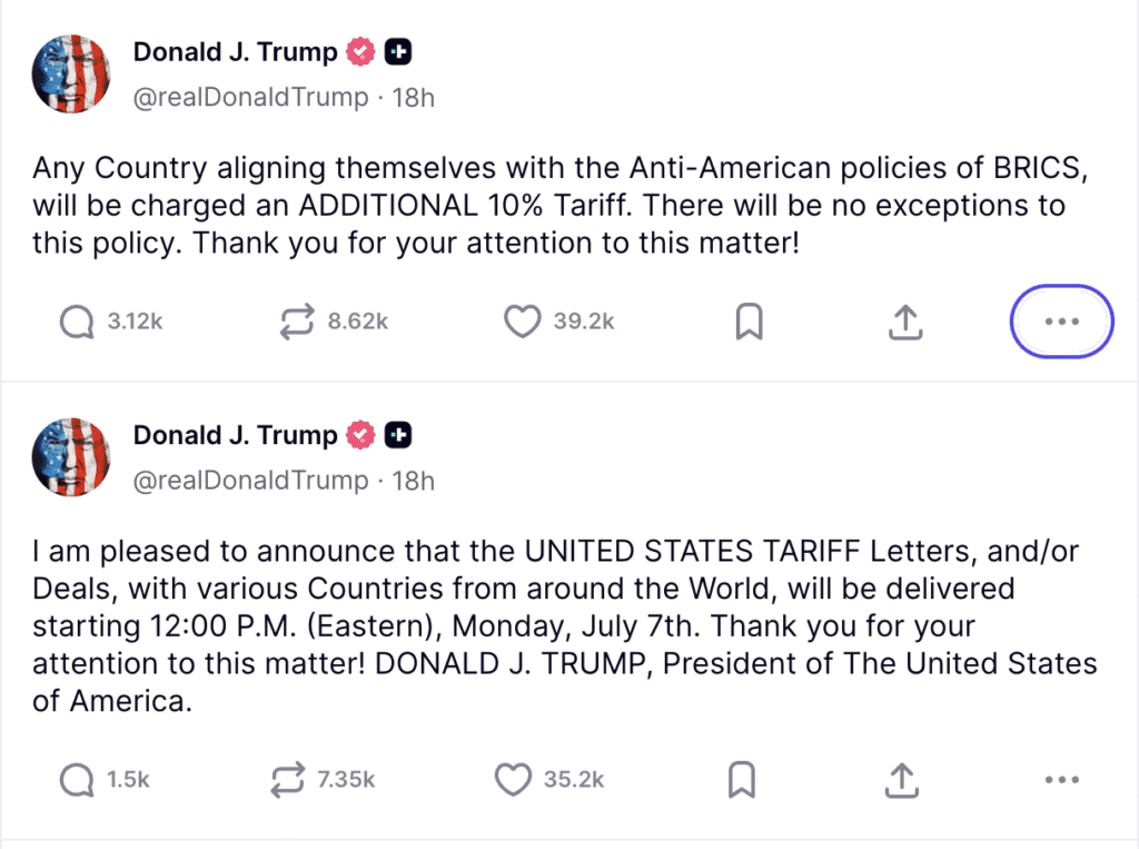 Donald Trump Post on BRICS